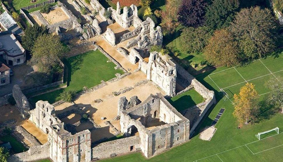 Aerial of Wolvesey Castle in Winchester, Hampshire