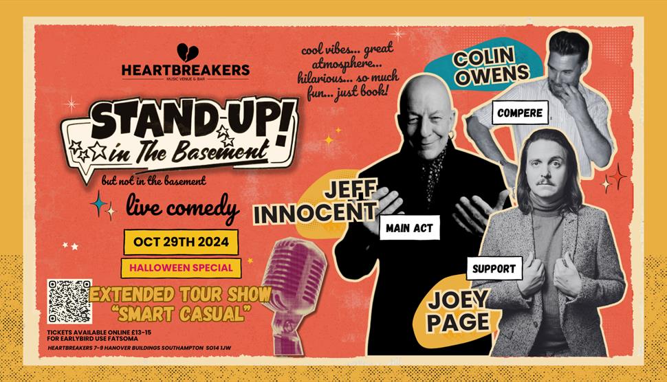 stand up in the basement flyer image for october 29th 2024 with jeff innocent and joey page stand up in the basement flyer image for october 29th 2024 with jeff innocent and joey page