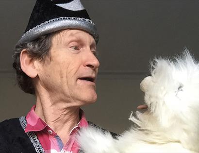 Photograph of entertainer Laurie Temple with dog