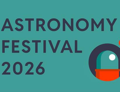 Graphic reading “Astronomy Festival 2026” on a teal background with a simple telescope icon.