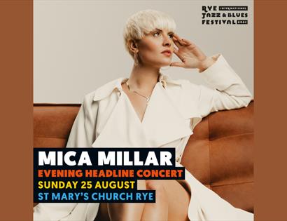 a photo of Mica Millar sitting on a sofa with the date of her concert