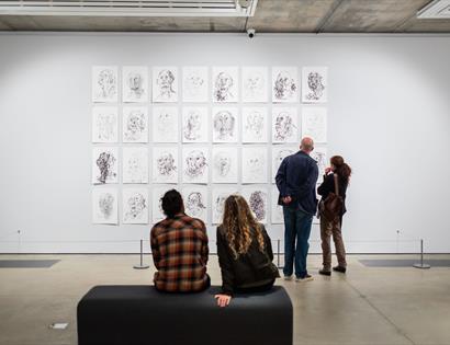 Hastings Contemporary exhibition interior with Quentin Blake sketches on a white wall