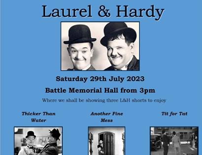 Poster for Laurel & Hardy event at Battle Memorial Hall