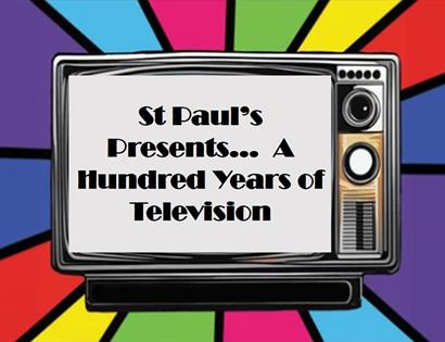 Title on a TV surrounded by colour