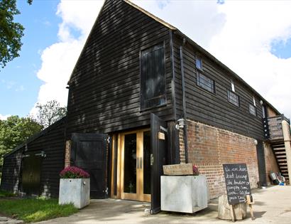 Cellar door at Oxney Organic Vineyard in Beckley, near Rye, East Sussex