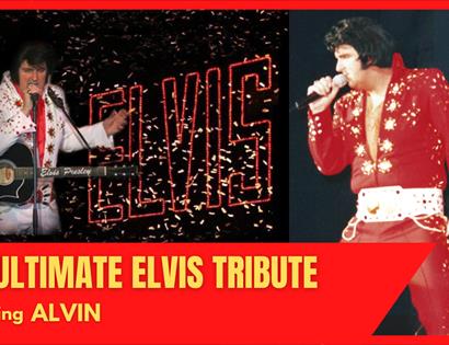 poster for the ultimate Elvis tribute, shows man singing on stage