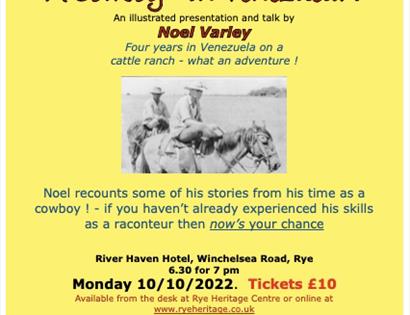 Poster advertising a talk about spending 4 years on a ranch in Venezuela.