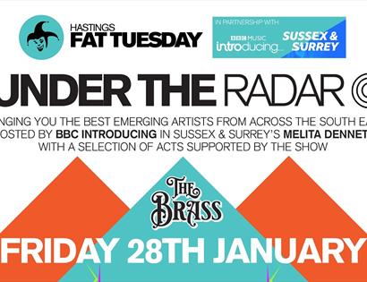 Poster for Hastings Fat Tuesday music event Under the Radar.