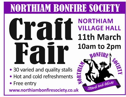 Poster for craft fair. With black text and purple border. Text in main description.