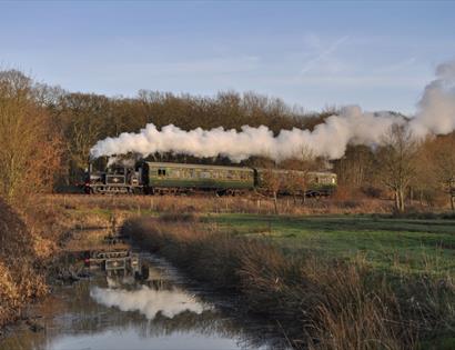 Steam train in countryside. Kent and East Sussex Railway