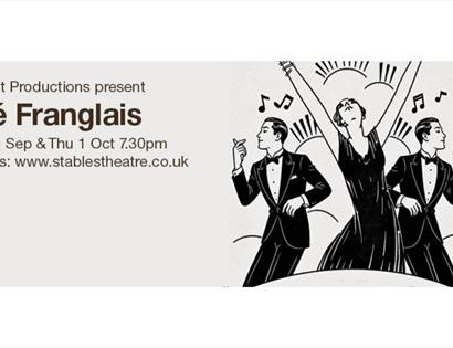 Promotional artwork for Café Franglais, featuring Art Deco-style performers dancing and musical notes.