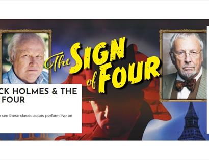 Promotional graphic for Sherlock Holmes & The Sign of Four at White Rock, featuring themed artwork and show details.