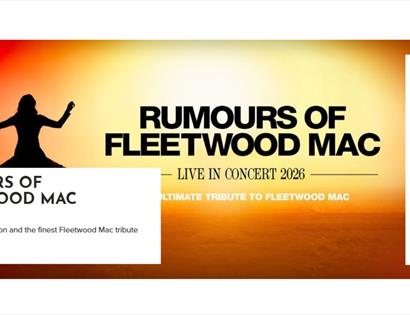 Promotional image for Rumours of Fleetwood Mac live in concert 2026 at White Rock, with a silhouette against a sunset backdrop.