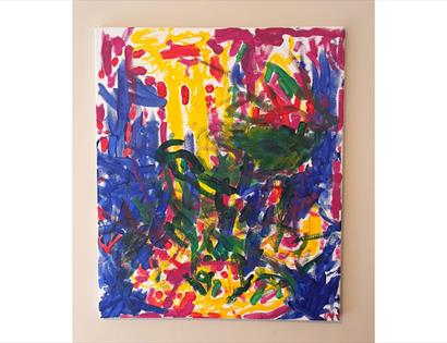 Abstract, colourful painting displayed at Hastings Museum for the Outside the Lines creative art event.