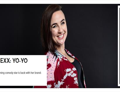 Poster for “Laura Lexx: Yo-Yo” at White Rock Hastings, featuring comedian portrait on dark background with show details.