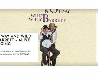 Promotional banner for John Otway and Wild Willy Barrett “Alive and Gigging” at White Rock, Hastings.