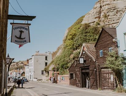 Hastings Fishermen’s Museum beneath East Hill cliffs in the heart of Hastings Old Town.