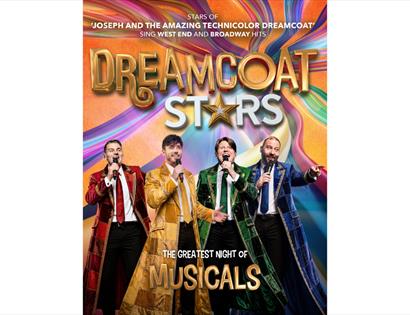 Poster for Dreamcoat Stars: The Greatest Night of Musicals, featuring four singers in colourful stage costumes.