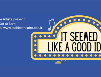 Poster for “It Seemed Like a Good Idea!” by Silver Lee Adults, featuring a theatre-style illuminated sign and music notes.