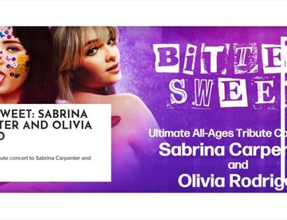 Promotional banner for “Bitter Sweet”, an all-ages tribute concert to Sabrina Carpenter and Olivia Rodrigo at White Rock, Hastings.