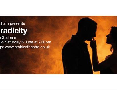 Poster for Sporadicity by Dean Stalham, showing two silhouetted figures facing each other against a smoky, amber-lit background.