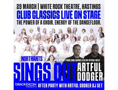 Poster for a choir event at White Rock Theatre promoting Club Classics Live on Stage with Artful Dodger.