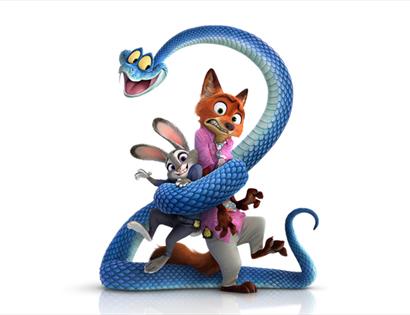 Promotional image for Zootropolis 2 Sunset Screenings at De La Warr Pavilion, featuring animated animal characters.