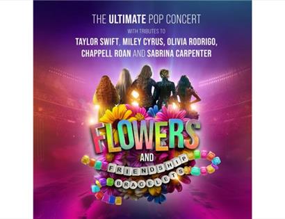 Poster for “Flowers and Friendship Bracelets,” a tribute pop concert featuring performers inspired by top female artists.