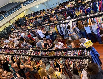 photograph of a busy vintage market