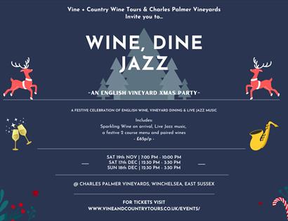 Poster advertising Christmas Wine, Dine, Jazz at Charles Palmer Vineyards