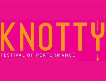 poster with yellow text reading 'knotty' against a pink background