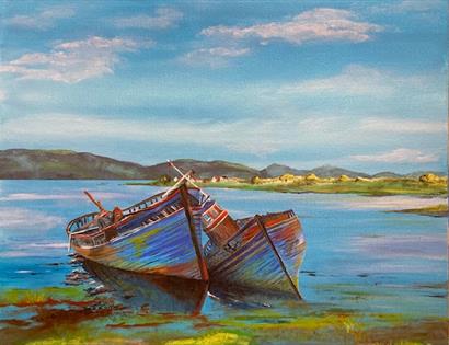 painting of grounded boat