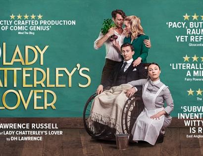 a poster with green background for Not Lady Chatterly's lover at the White Rock Theatre Hastings.