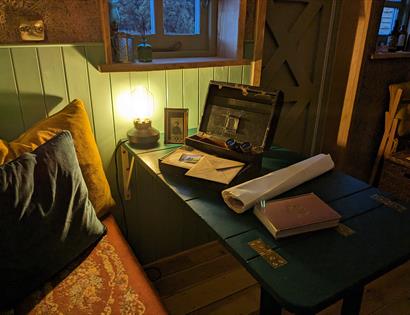 writing box and vintage ephemera at Starcroft Farm Cabins.