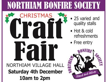 A text poster for Northiam Bonfire Society's Christmas Craft Fair, Village Hall, Saturday 4th December