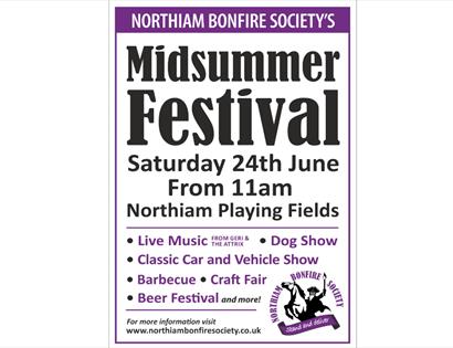 Text poster for Northiam Midsummer Festival. Text in main description.