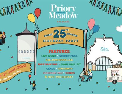 Poster for Priory Meadow 25th birthday party.