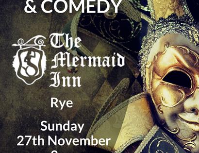 Poster advertising Shakespeare & Comedy at The Mermaid Inn Nov 27th