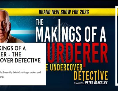 Poster for “The Makings of a Murderer – The Undercover Detective” at White Rock Hastings, featuring speaker portrait and bold title.