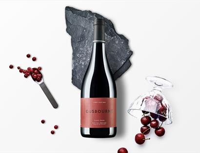 photograph of a red wine bottle from Gusbourne Estate.