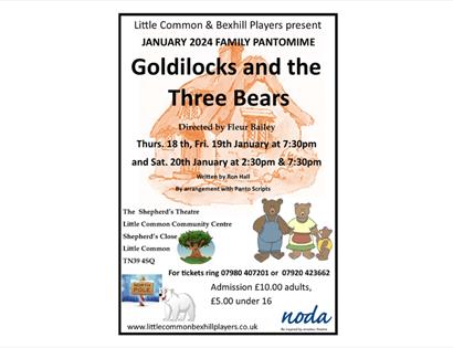 Poster for Goldilocks pantomime in Little Common, Bexhill