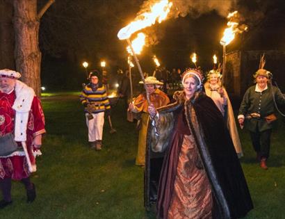 Photograph of Wassail tudor torchlit parade at Michelham Priory.