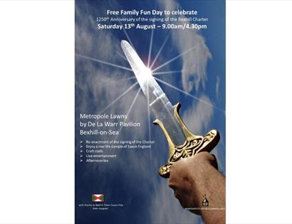 poster for event with sword held to the sky.