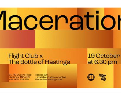 yellow poster with coloured yellow squares in background. Title says Maceration and text is in description.