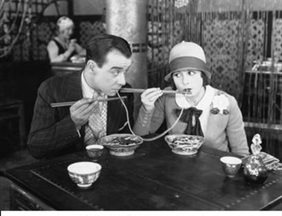 Old fashioned photo of a man and woman eating