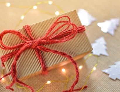 Beautifully wrapped Christmas gift.
