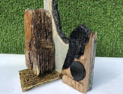 artwork sculpture made of reclaimed wood.