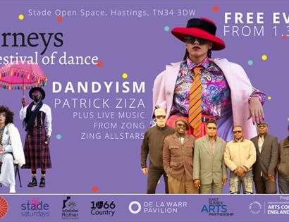 Poster purple background advertising Journeys Dance Festival