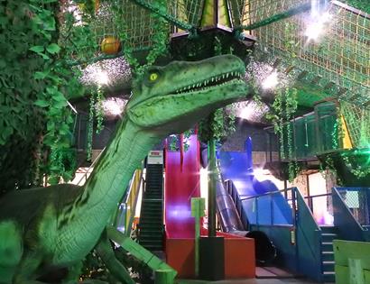 dinosaur in soft play barn at Knockhatch