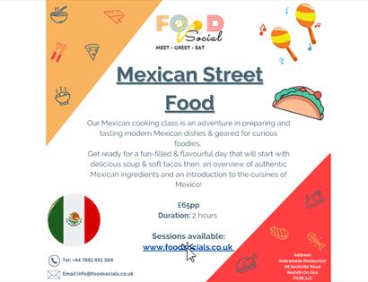 Poster for Mexican street food. text in description.